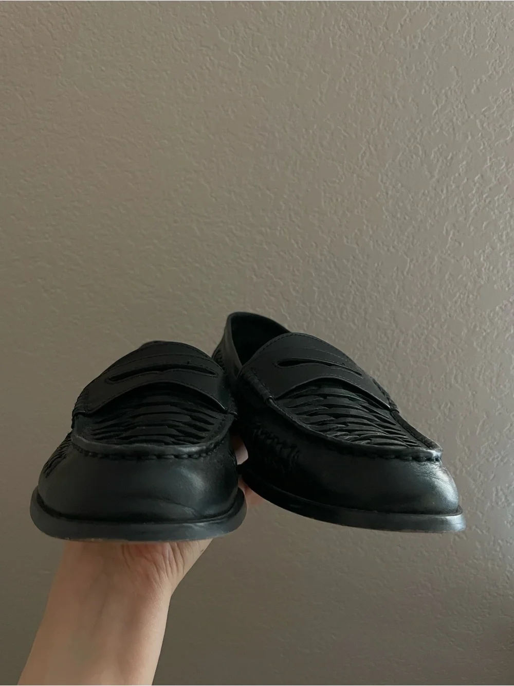 Vince Camuto Calie Black Woven Leather Penny Loafers Size 7.5